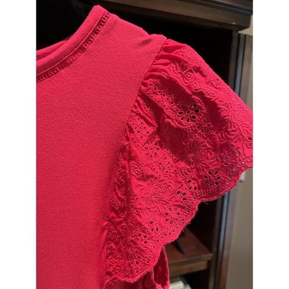 Grace Elements Pink Butterfly Sleeve Eilet Lace Crocheted Ladder Detail Size Med - Picture 5 of 7